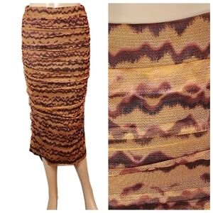 NWT Zara stretch ruched mesh midi skirt. Brown rust orange. Size XS